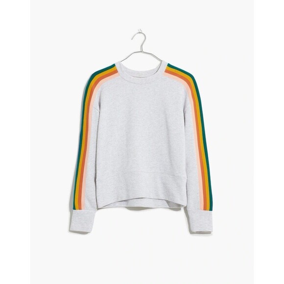 Madewell Sweatshirt Womens 2XS Gray Rainbow Inset Crop Crew Neck Pullover - Picture 5 of 11